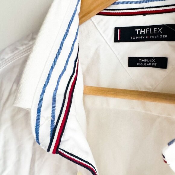 Tommy Hilfiger The Flex White Crisp Cotton Embroidered Preppy Button up Shirt L - Picture 7 of 7
